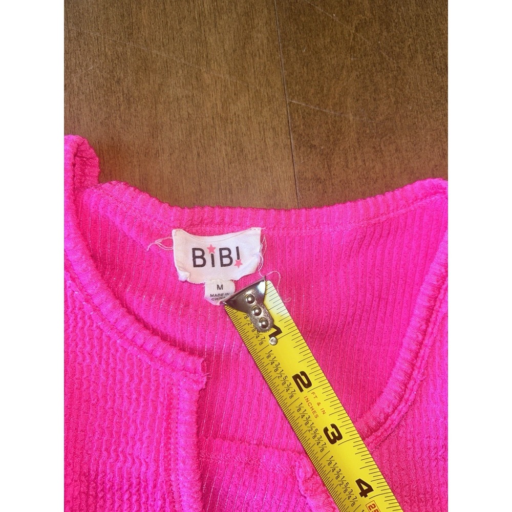BiBi Waved Rib U Neck Top Front Pocket Fuchsia Hot Pink Boho Boutique Summer - Picture 5 of 8